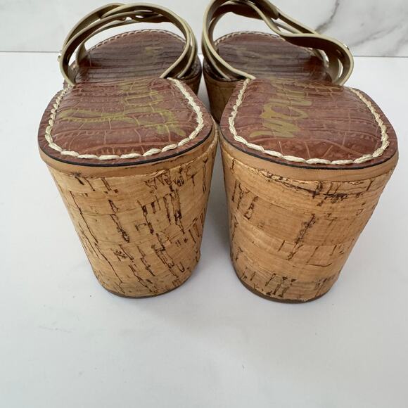 Sam Edelman Womens Raynere Slide Platform Sandals Size 8 Leather Cork Gold - Picture 8 of 10